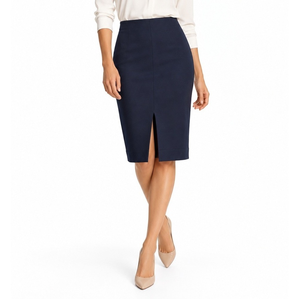 MM.LaFleur Soho Skirt Navy Blue Pencil Front Slit Italian Fabric Size 10